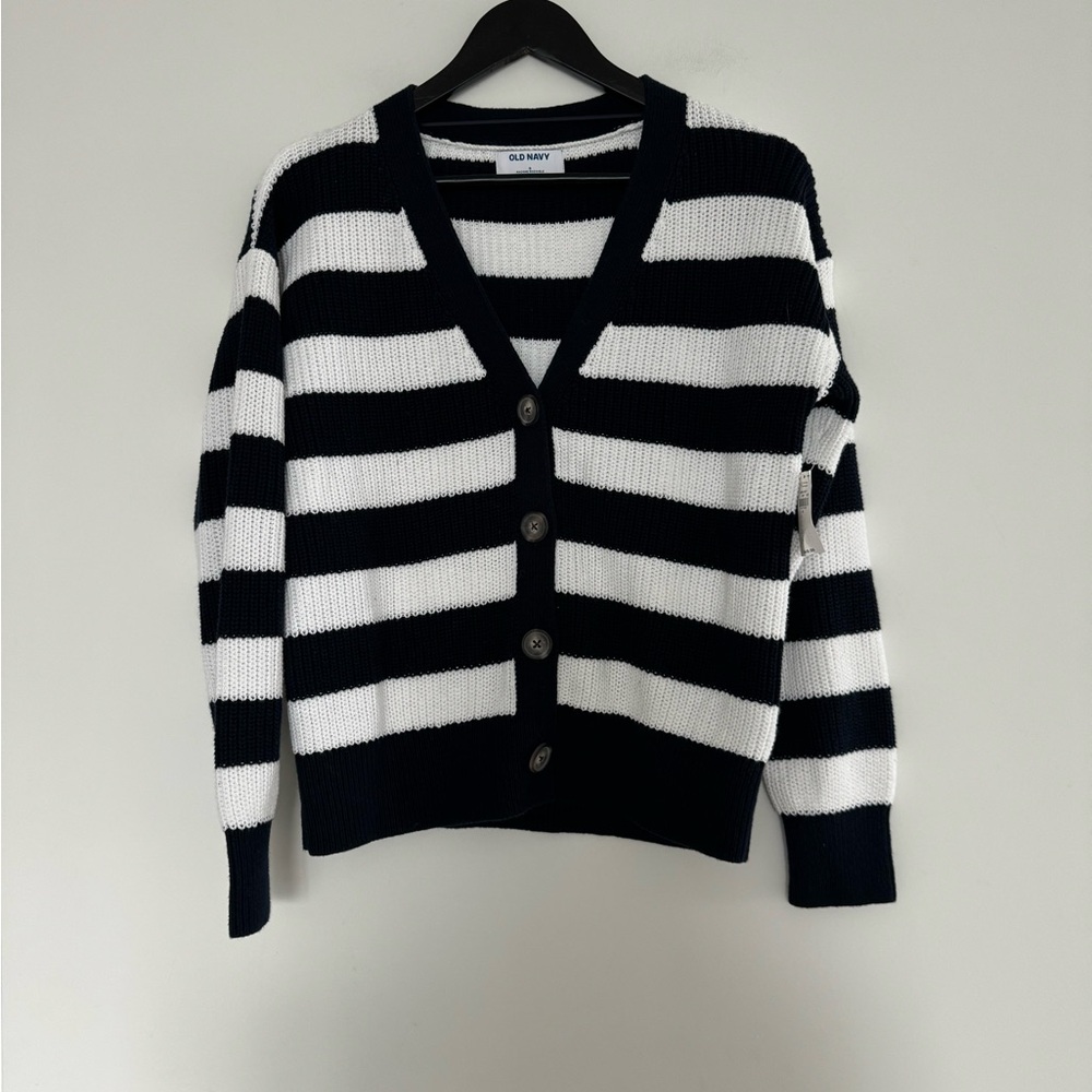 Old Navy Black and White Striped Cardigan